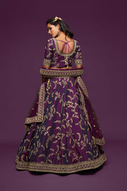 Royal Purple Gold Floral Embroidered Lehenga Choli with Dupatta