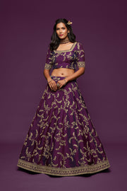 Royal Purple Gold Floral Embroidered Lehenga Choli with Dupatta