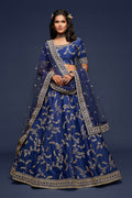 Navy Blue Gold Floral Embroidered Lehenga Choli with Dupatta