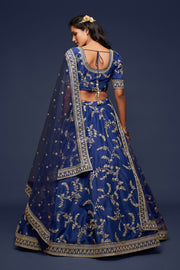 Navy Blue Gold Floral Embroidered Lehenga Choli with Dupatta