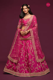 Rani Pink Gold Embroidered Lehenga Choli with Dupatta
