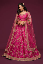 Rani Pink Gold Embroidered Lehenga Choli with Dupatta