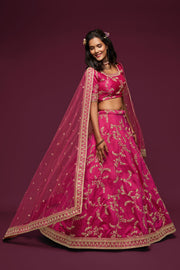 Rani Pink Gold Embroidered Lehenga Choli with Dupatta