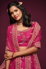 Rani Pink Gold Embroidered Lehenga Choli with Dupatta