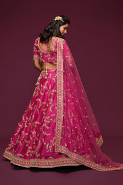 Rani Pink Gold Embroidered Lehenga Choli with Dupatta