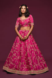 Rani Pink Gold Embroidered Lehenga Choli with Dupatta