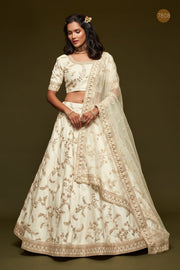Ivory White Gold Embroidered Lehenga Choli with Dupatta