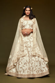 Ivory White Gold Embroidered Lehenga Choli with Dupatta