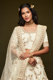 Ivory White Gold Embroidered Lehenga Choli with Dupatta