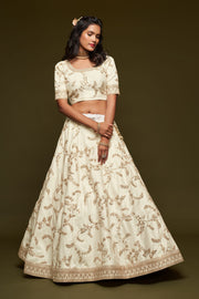 Ivory White Gold Embroidered Lehenga Choli with Dupatta
