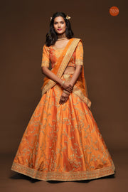 Orange Gold Embroidered Lehenga Choli with Dupatta