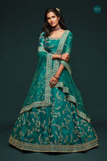 Emerald Teal Gold Embroidered Lehenga Choli with Dupatta