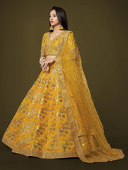 Mustard Yellow Heavy Embroidered Lehenga Choli with Dupatta
