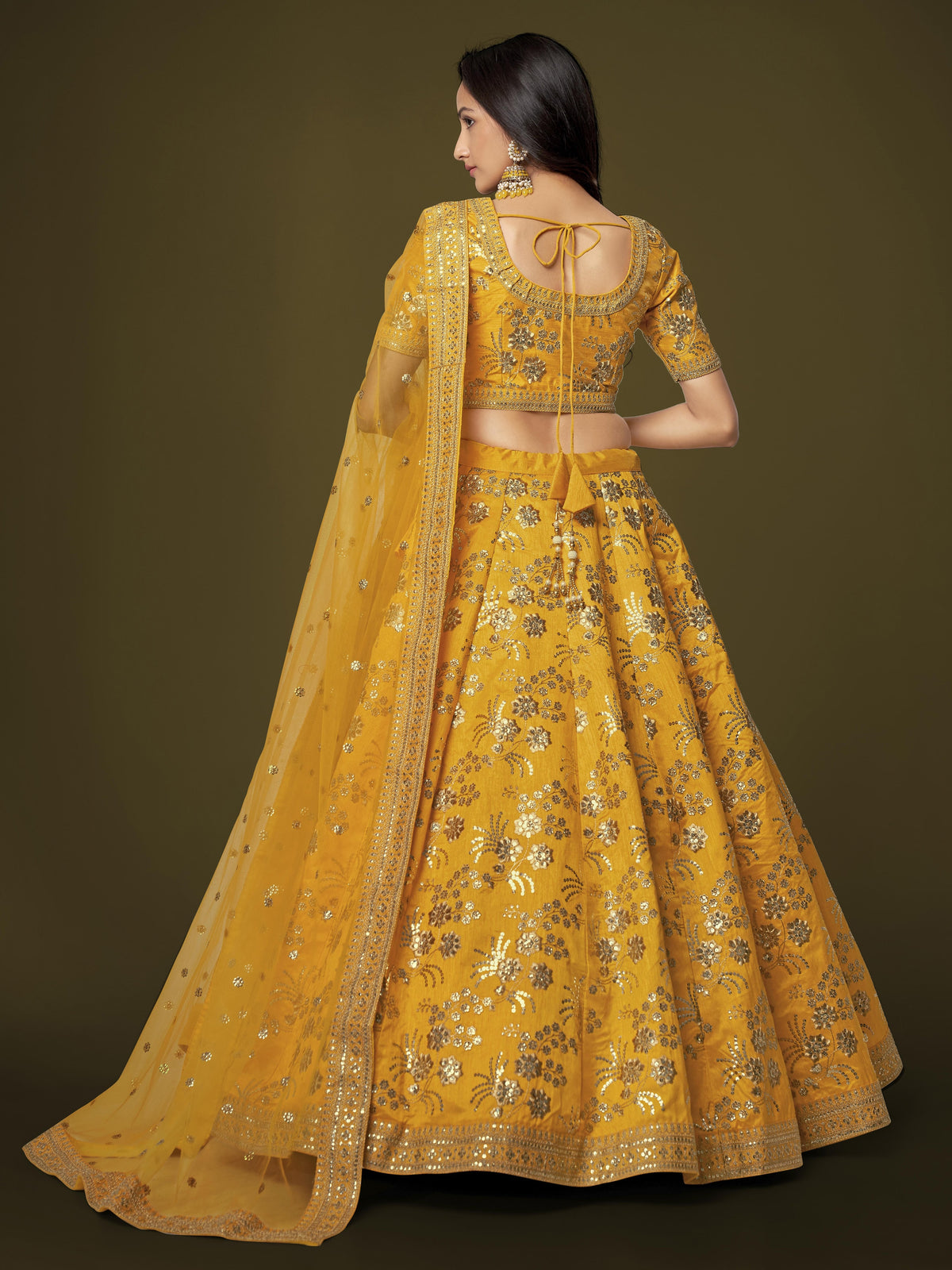Mustard Yellow Heavy Embroidered Lehenga Choli with Dupatta
