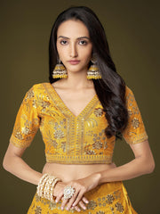 Mustard Yellow Heavy Embroidered Lehenga Choli with Dupatta