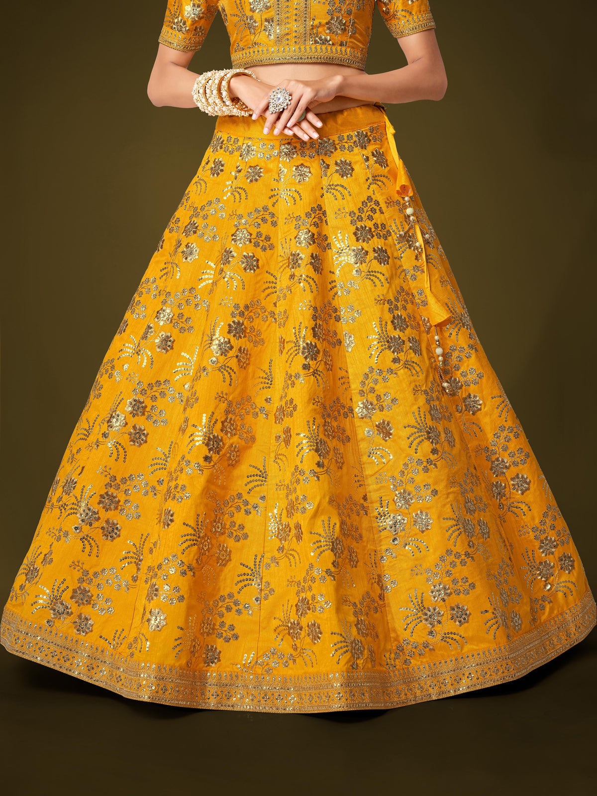 Mustard Yellow Heavy Embroidered Lehenga Choli with Dupatta