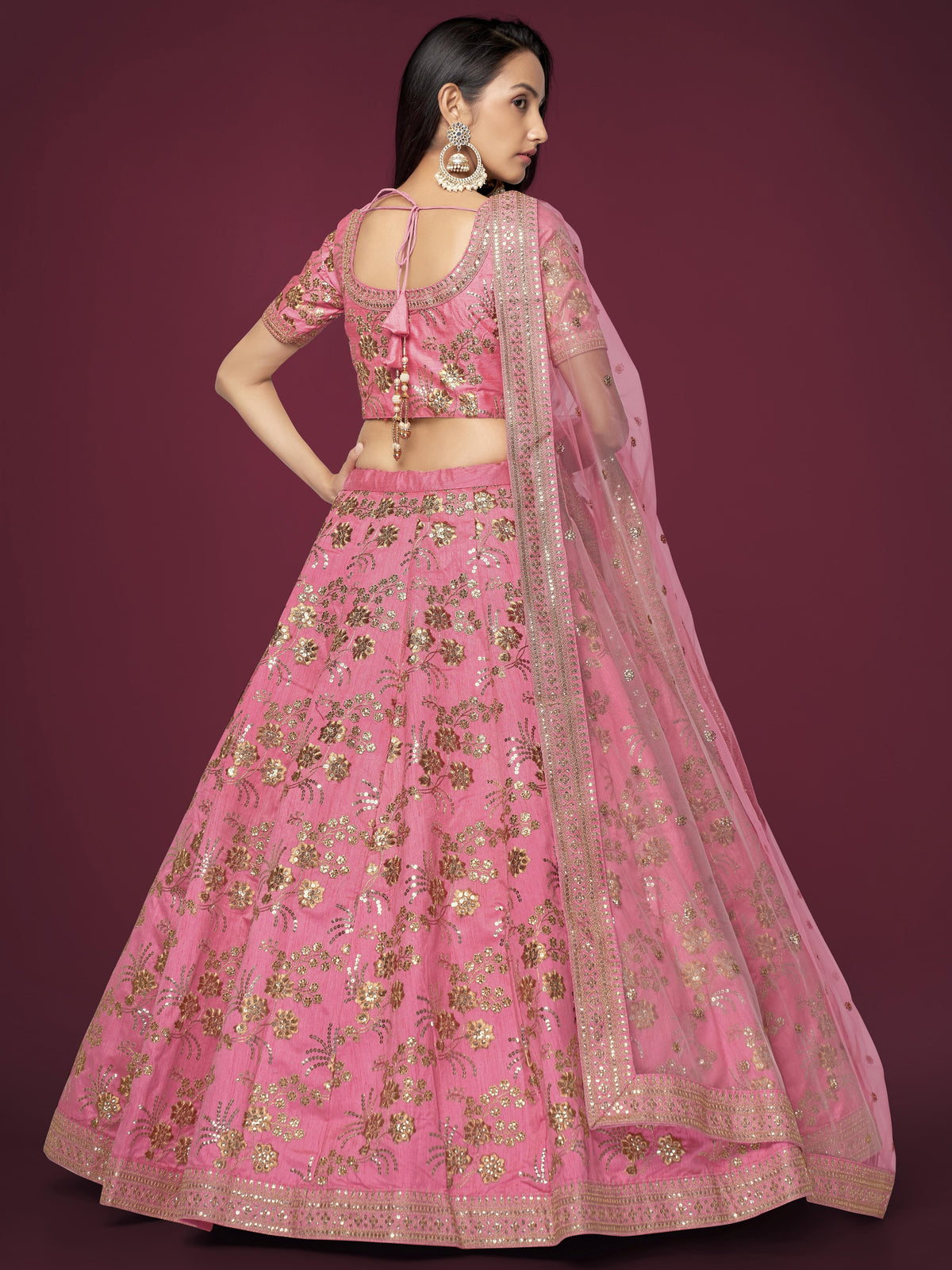 Pink Floral Embroidered Lehenga Choli with Dupatta