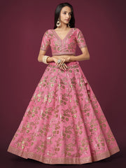 Pink Floral Embroidered Lehenga Choli with Dupatta