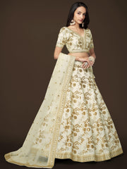 Ivory Gold Floral Embroidered Lehenga Choli with Dupatta