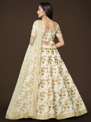 Ivory Gold Floral Embroidered Lehenga Choli with Dupatta