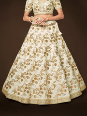 Ivory Gold Floral Embroidered Lehenga Choli with Dupatta