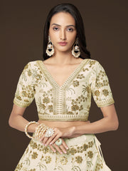 Ivory Gold Floral Embroidered Lehenga Choli with Dupatta