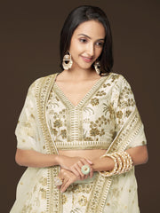 Ivory Gold Floral Embroidered Lehenga Choli with Dupatta