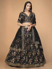 Black and Gold Floral Embroidered Lehenga Choli with Dupatta