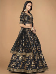 Black and Gold Floral Embroidered Lehenga Choli with Dupatta