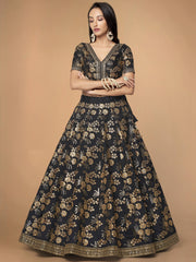 Black and Gold Floral Embroidered Lehenga Choli with Dupatta