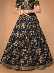 Black and Gold Floral Embroidered Lehenga Choli with Dupatta