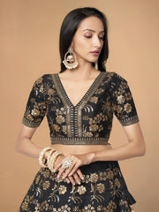 Black and Gold Floral Embroidered Lehenga Choli with Dupatta