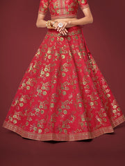 Maroon Red and Gold Floral Embroidered Lehenga Choli with Dupatta