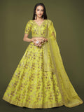 Lime Green Floral Embroidered Lehenga Choli with Dupatta