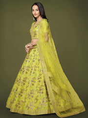 Lime Green Floral Embroidered Lehenga Choli with Dupatta