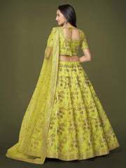 Lime Green Floral Embroidered Lehenga Choli with Dupatta
