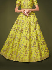 Lime Green Floral Embroidered Lehenga Choli with Dupatta