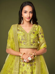 Lime Green Floral Embroidered Lehenga Choli with Dupatta