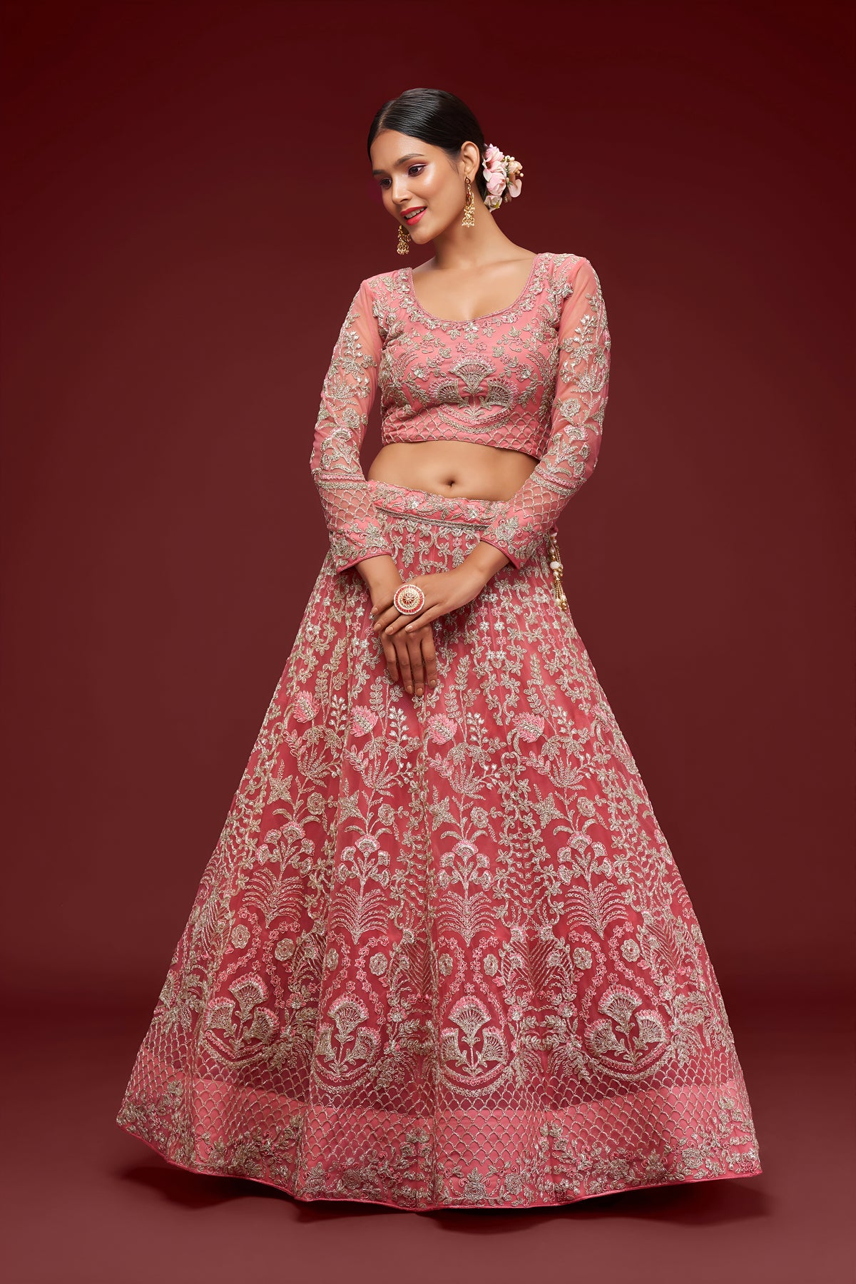 Dusty Pink Heavy Embroidered Bridal Lehenga Choli with Dupatta