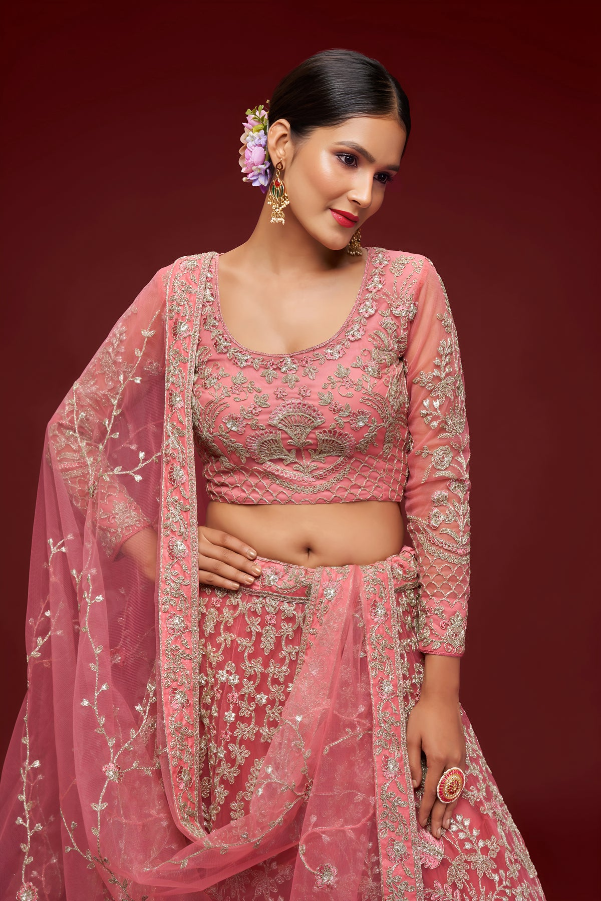 Dusty Pink Heavy Embroidered Bridal Lehenga Choli with Dupatta