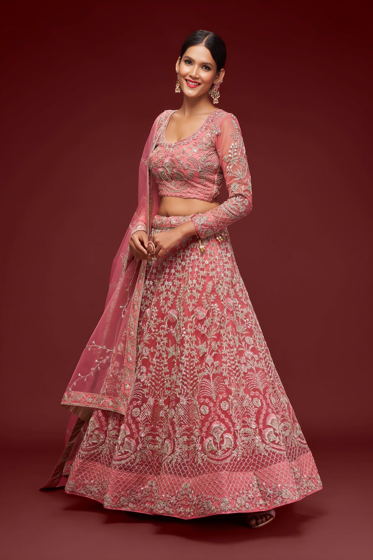 Dusty Pink Heavy Embroidered Bridal Lehenga Choli with Dupatta