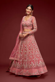 Dusty Pink Heavy Embroidered Bridal Lehenga Choli with Dupatta