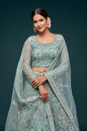 Ice Blue Heavy Embroidered Bridal Lehenga Choli with Dupatta