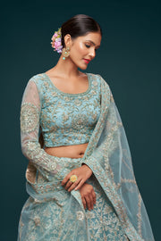 Ice Blue Heavy Embroidered Bridal Lehenga Choli with Dupatta