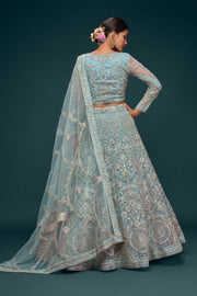 Ice Blue Heavy Embroidered Bridal Lehenga Choli with Dupatta