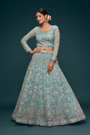 Ice Blue Heavy Embroidered Bridal Lehenga Choli with Dupatta