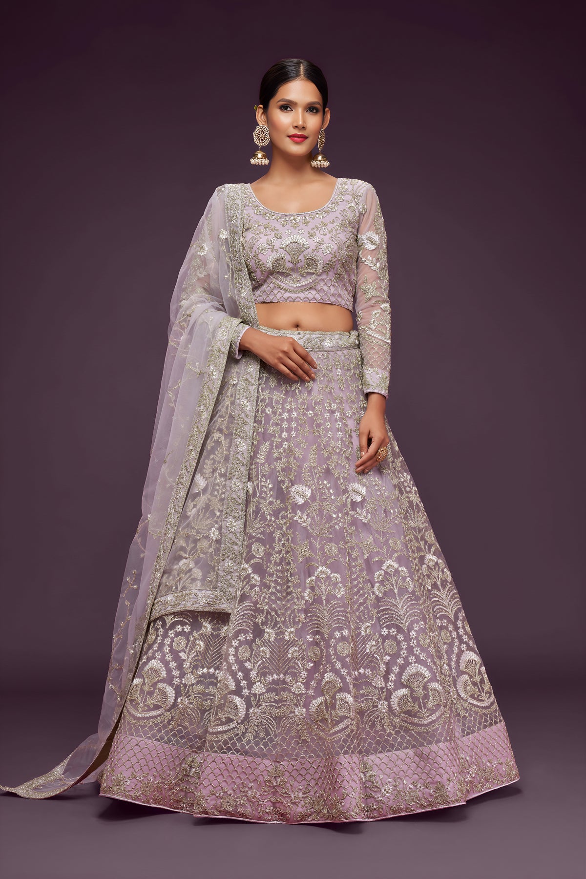 Lavender Heavy Embroidered Bridal Lehenga Choli with Dupatta