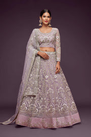 Lavender Heavy Embroidered Bridal Lehenga Choli with Dupatta