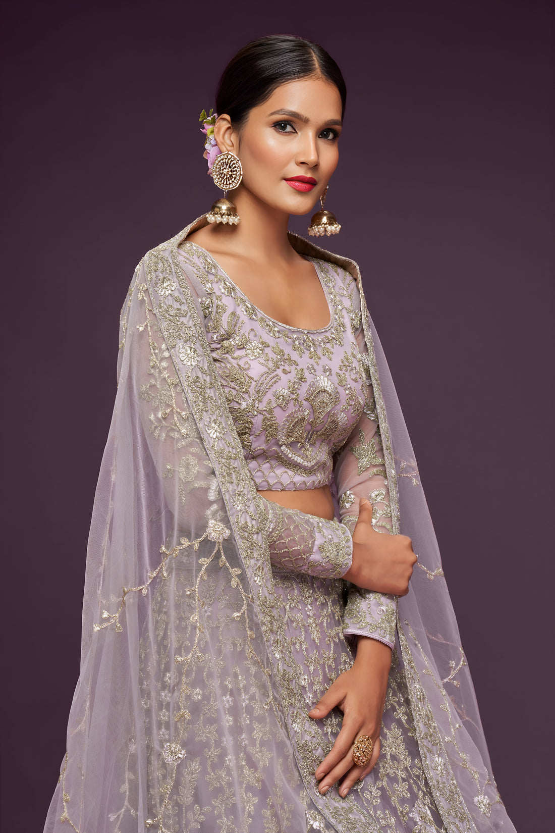 Lavender Heavy Embroidered Bridal Lehenga Choli with Dupatta