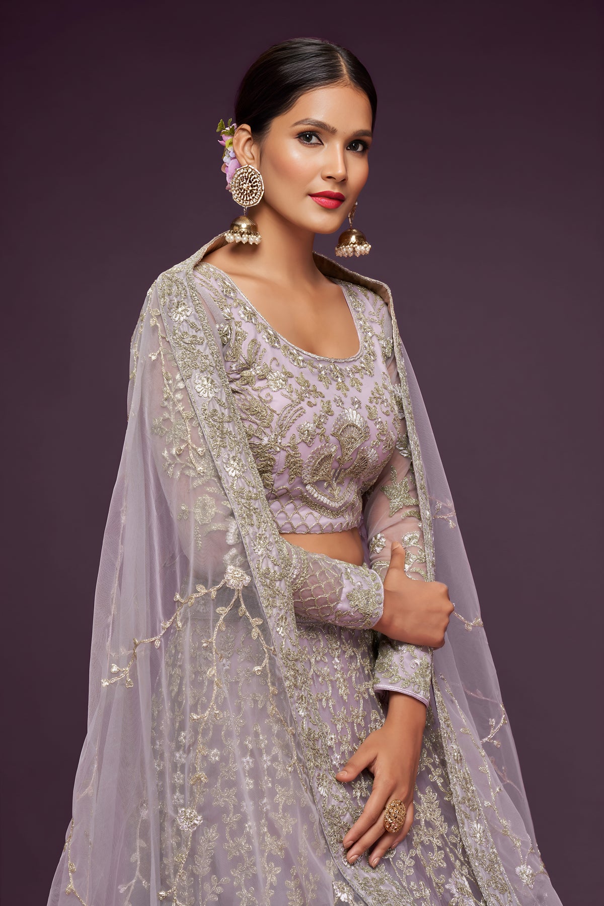 Lavender Heavy Embroidered Bridal Lehenga Choli with Dupatta